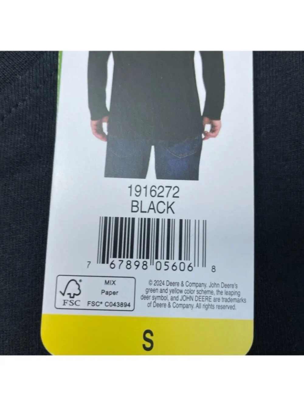 John Deere Men's Black Long-Sleeve T-Shirt S 100% Cotton e1500
